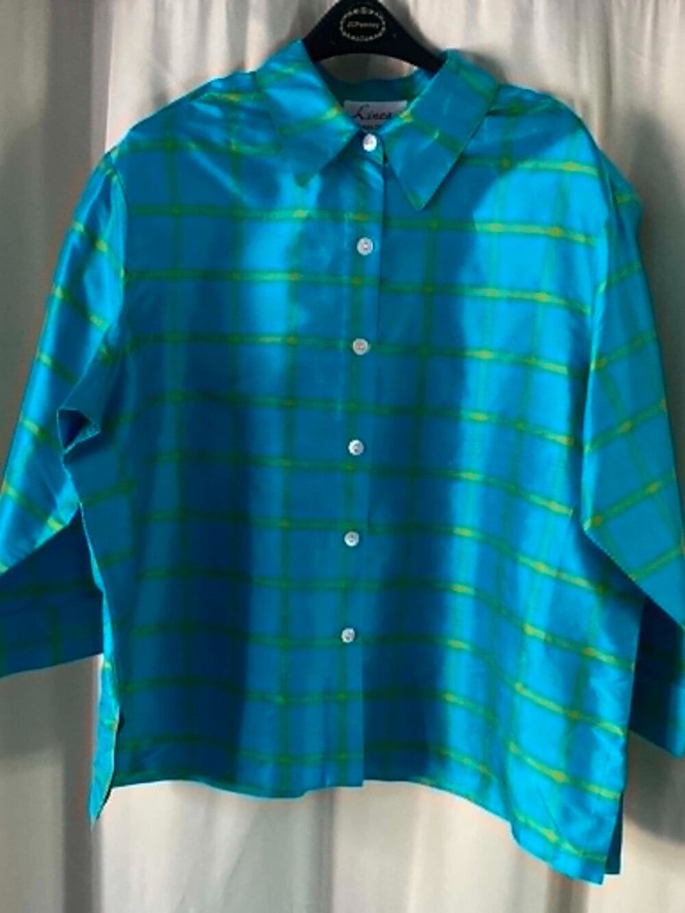 Linea by Louis Dell'Olio 2X 100% Silk Plaid Blouse NWT